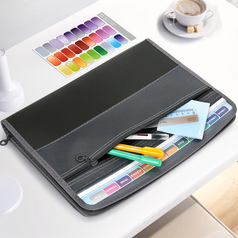 A4 double-layer zippered large-capacity accordion bag, multi-layer folder, office document bag, storage bag.