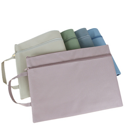 Classified document bag in Morandi color, large capacity, double-layer Oxford cloth, thickened waterproof student zipper bag, A4 document bag