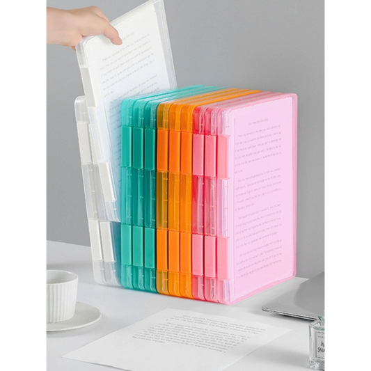 Simple desktop document and paper storage box, transparent plastic receipt organizer.