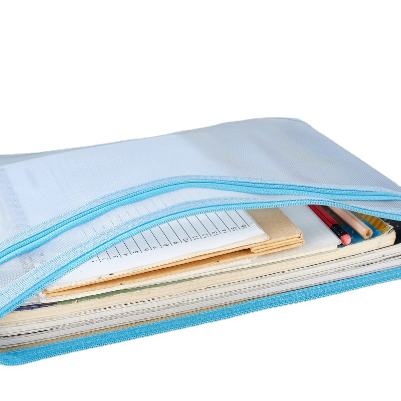 Transparent A4 mesh zippered document bag for storing student exam papers, pencil cases, and office A5 document/file folders.