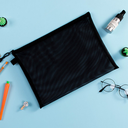 Transparent A4 mesh zippered document bag for storing student exam papers, pencil cases, and office A5 document/file folders.