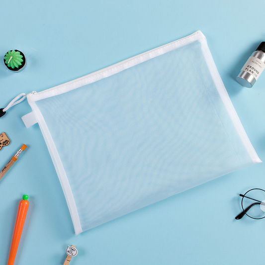 Transparent A4 mesh zippered document bag for storing student exam papers, pencil cases, and office A5 document/file folders.