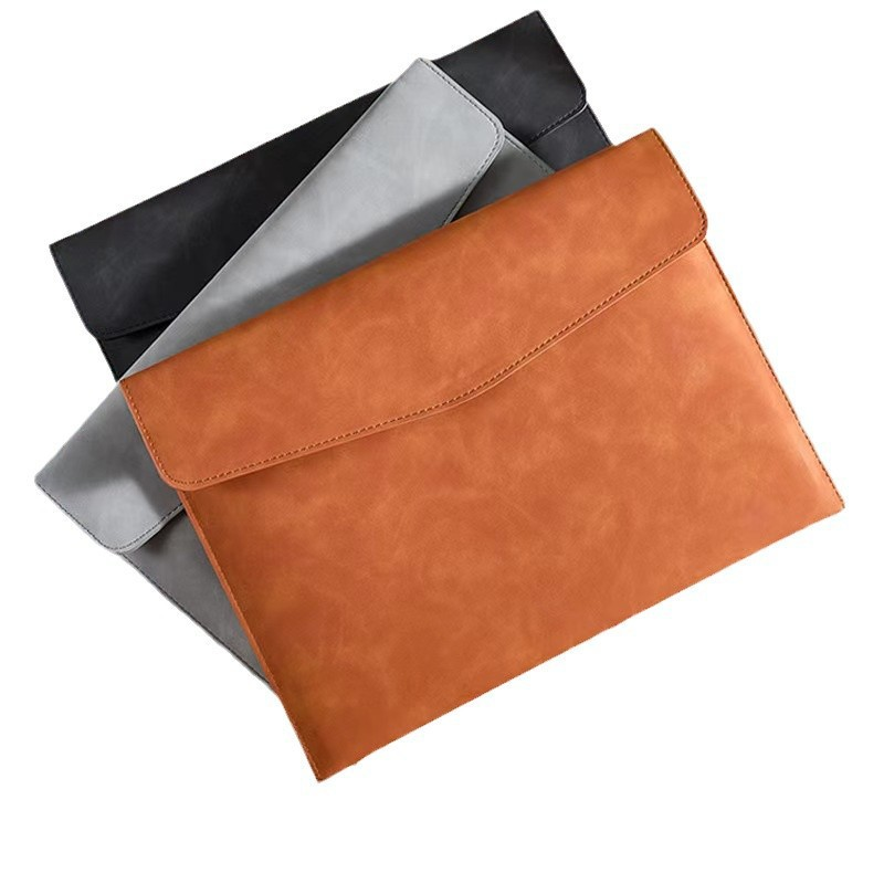 A4 leather document bag/briefcase, simple retro style, single-layer thickened waterproof large capacity business meeting bag.
