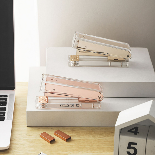 Transparent acrylic stapler, transparent rose gold stapler, large size binding machine, desktop office supplies.