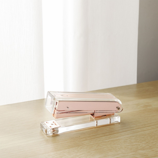 Transparent acrylic stapler, transparent rose gold stapler, large size binding machine, desktop office supplies.