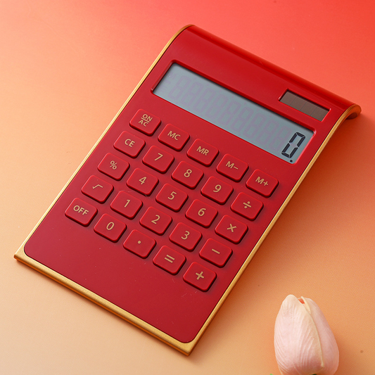Ultra-thin gold-framed solar-powered dual-power desktop calculator