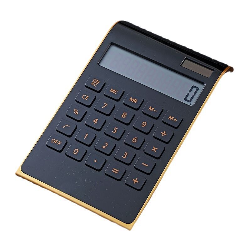 Ultra-thin gold-framed solar-powered dual-power desktop calculator