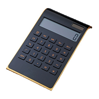 Ultra-thin gold-framed solar-powered dual-power desktop calculator