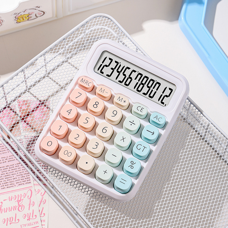 A calculator with a gradient design, featuring a cute sugar-shaped keyboard, perfect for students, offices, and accounting.