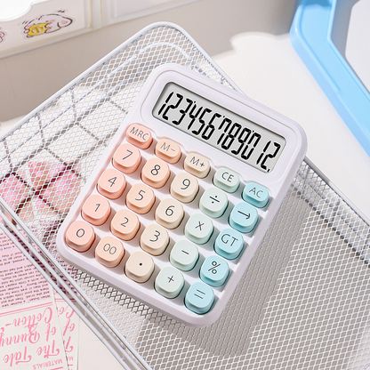 A calculator with a gradient design, featuring a cute sugar-shaped keyboard, perfect for students, offices, and accounting.