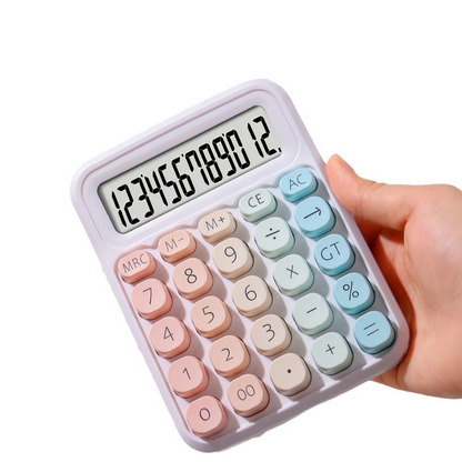 A calculator with a gradient design, featuring a cute sugar-shaped keyboard, perfect for students, offices, and accounting.
