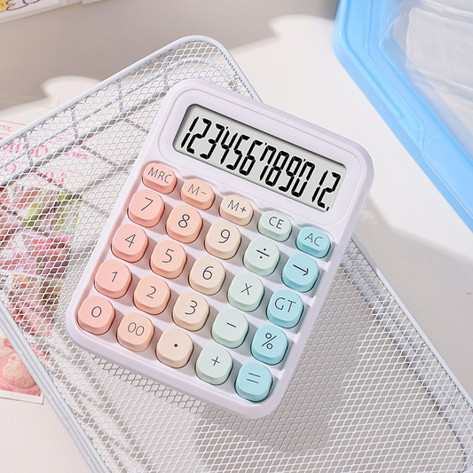 A calculator with a gradient design, featuring a cute sugar-shaped keyboard, perfect for students, offices, and accounting.