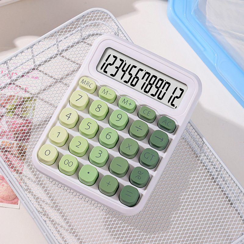 A calculator with a gradient design, featuring a cute sugar-shaped keyboard, perfect for students, offices, and accounting.