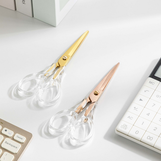 Luxury minimalist transparent acrylic scissors, gold office stainless steel scissors, journal cutting tools
