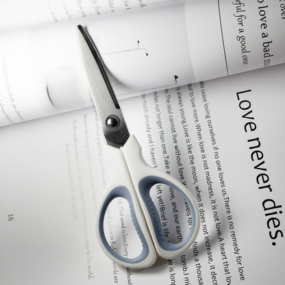 Stainless steel stationery scissors with double-injection molded handles, small household scissors