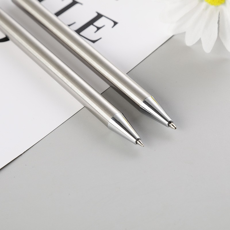 All-steel, push-button metal ballpoint pen