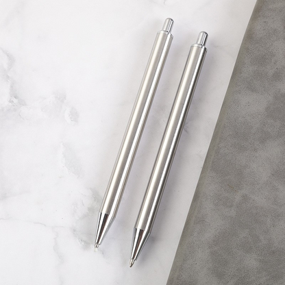All-steel, push-button metal ballpoint pen