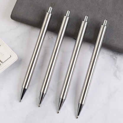 All-steel, push-button metal ballpoint pen