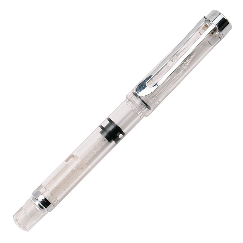 Transparent piston, artistically designed, with a pointed tip and made of steel.